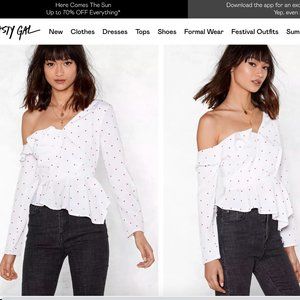 🔥Sales - Polka Dot One Shoulder Ruffle Blouse - Size US 4/6